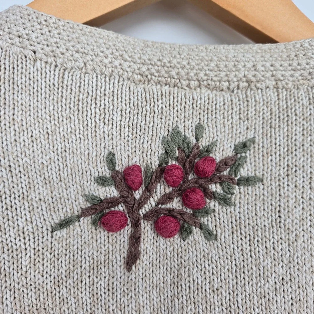 Vtg 90s Cottagecore Farm Sheep Cardigan Sweater Womens M Fall Autumn Rustic
